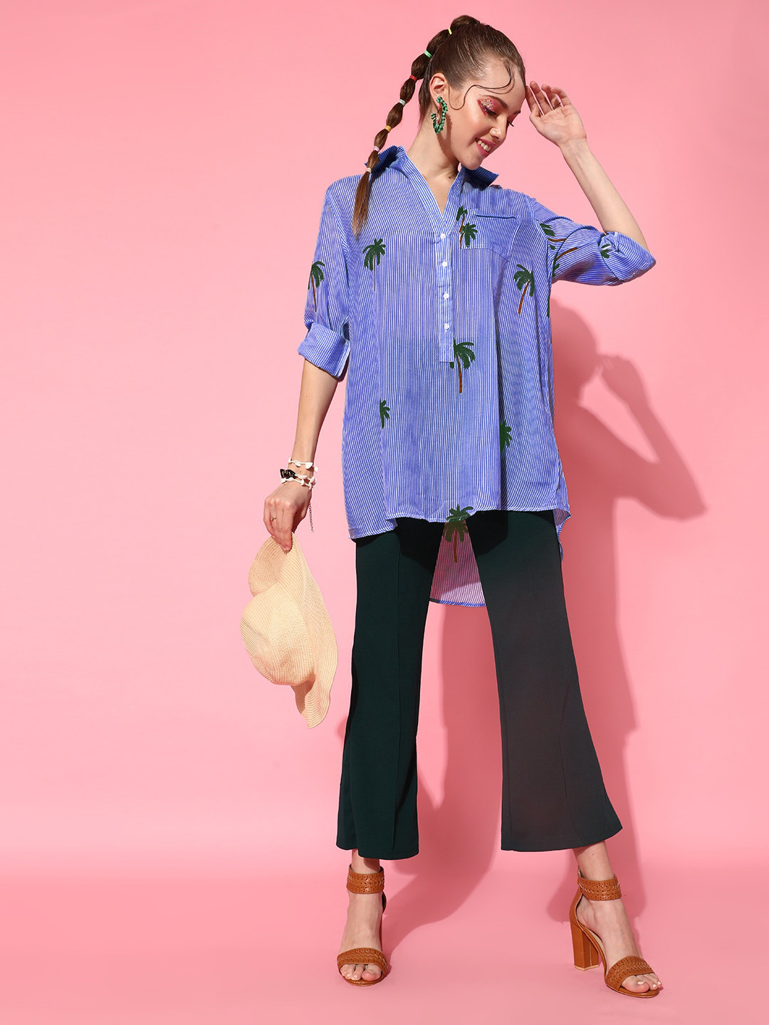 STREET 9 Women Blue Graphic Boxy Shirt