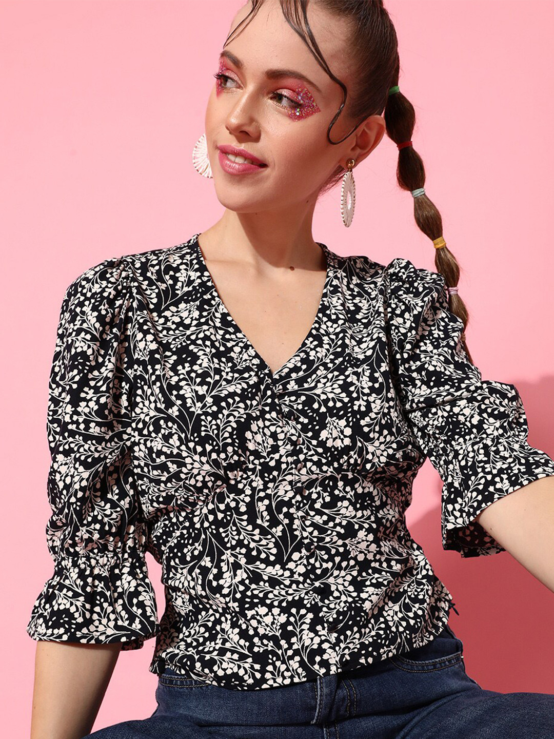 STREET 9 Navy Blue Floral Top