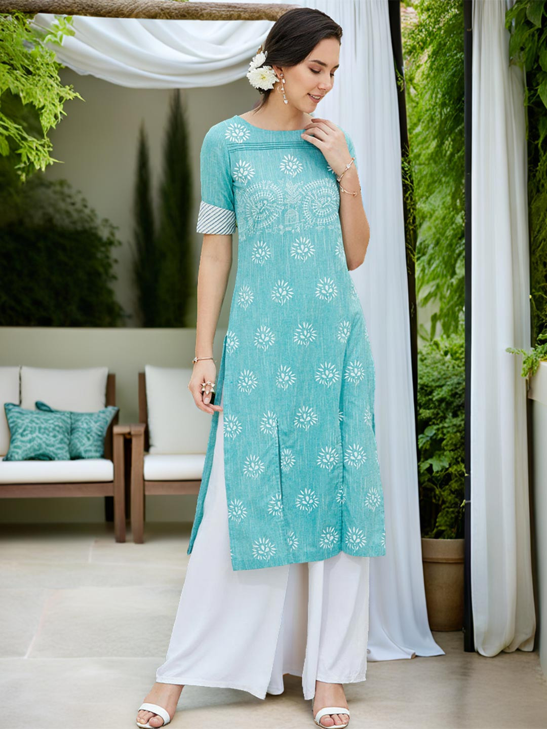 Pannkh Women Green Tribal Printed Kurta