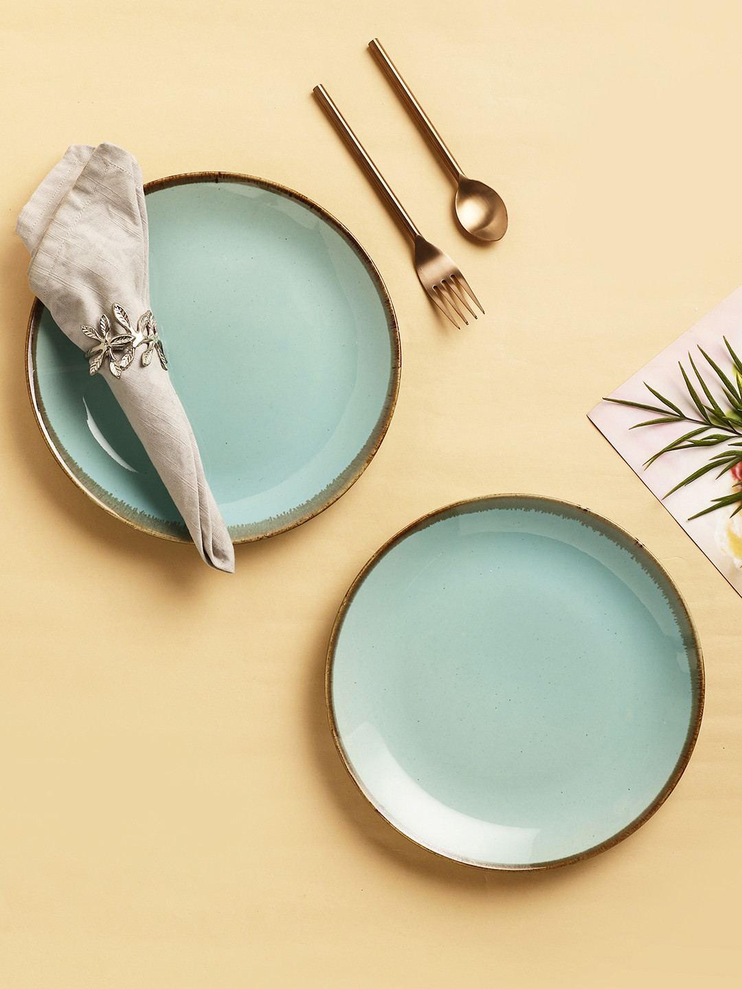 VarEesha Sea Green & 2 Pieces Ceramic Matte Plates