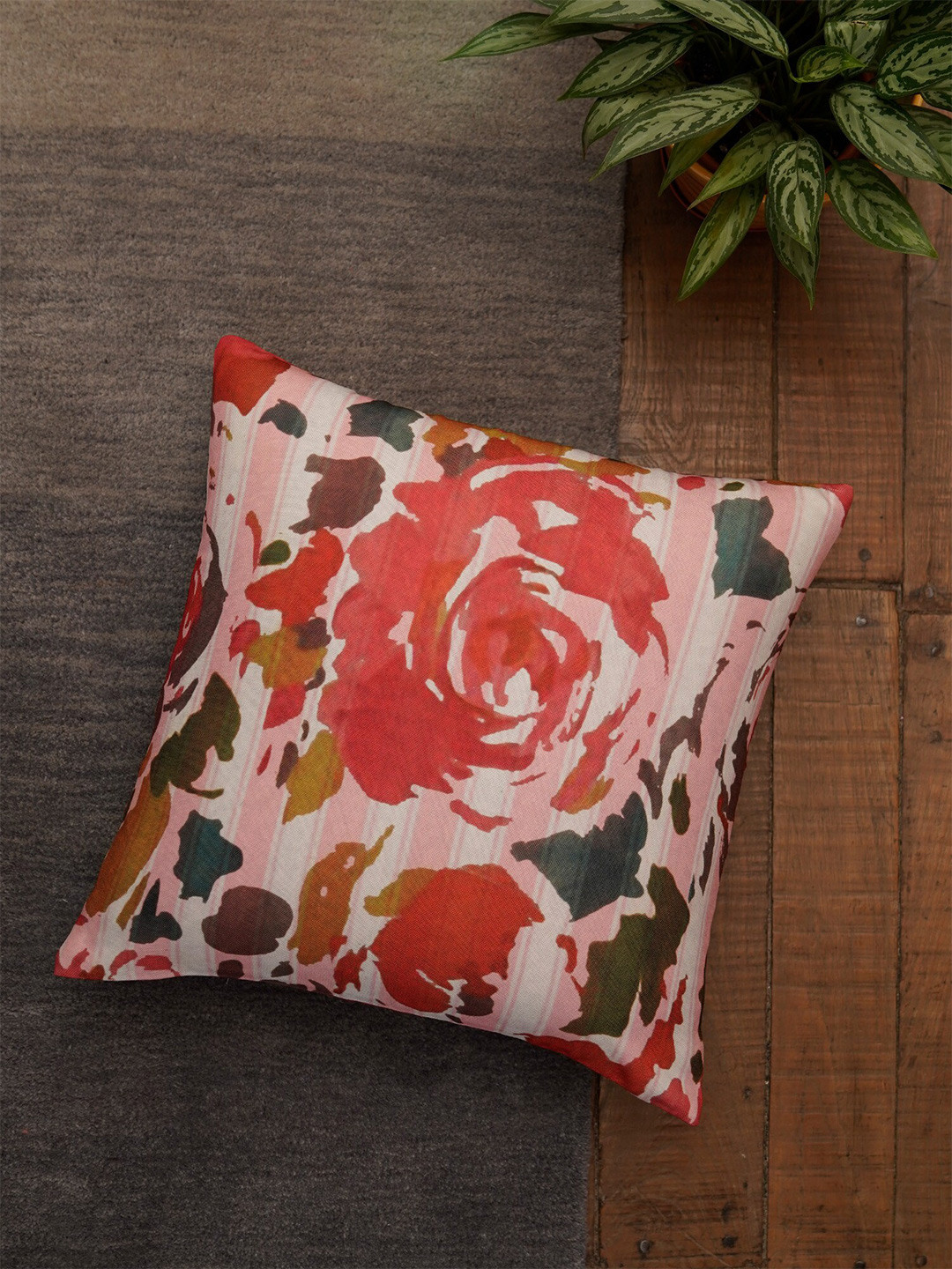 ZEBA Pink & Red Square Cushion Cover