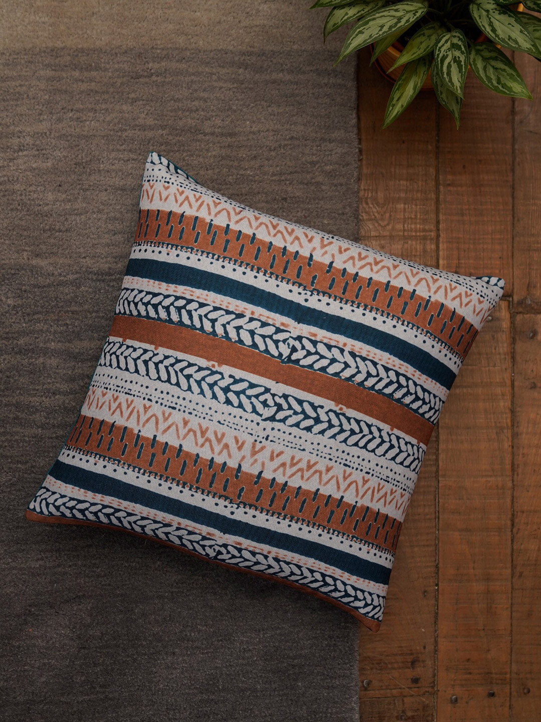 ZEBA White Abstract Polyester Quick-Dry Square Cushion Cover - 16 x 16 Inches