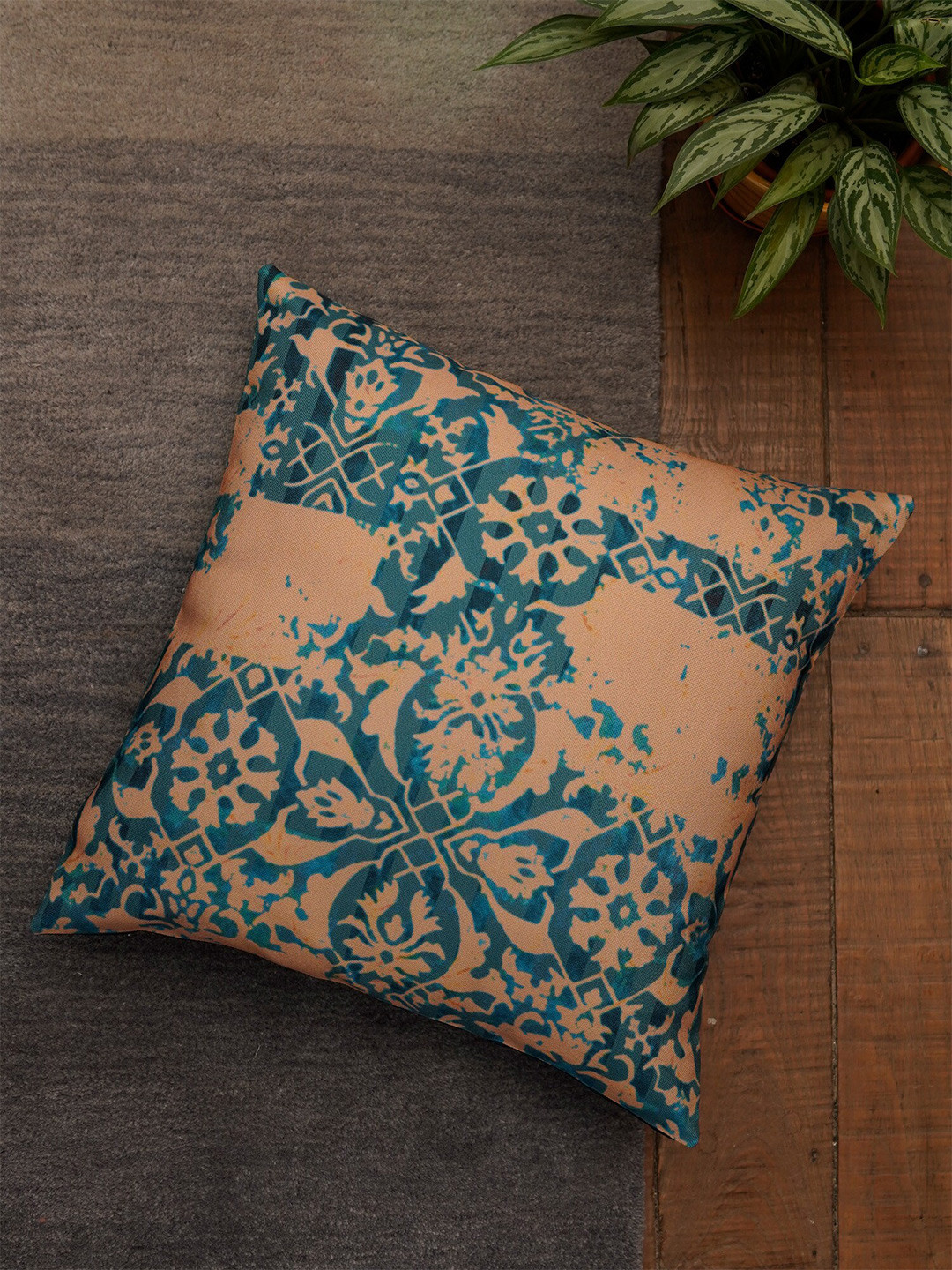ZEBA Embroidered Ethnic Motifs Polyester Anti-Wrinkle Square Cushion Cover - 16x16In