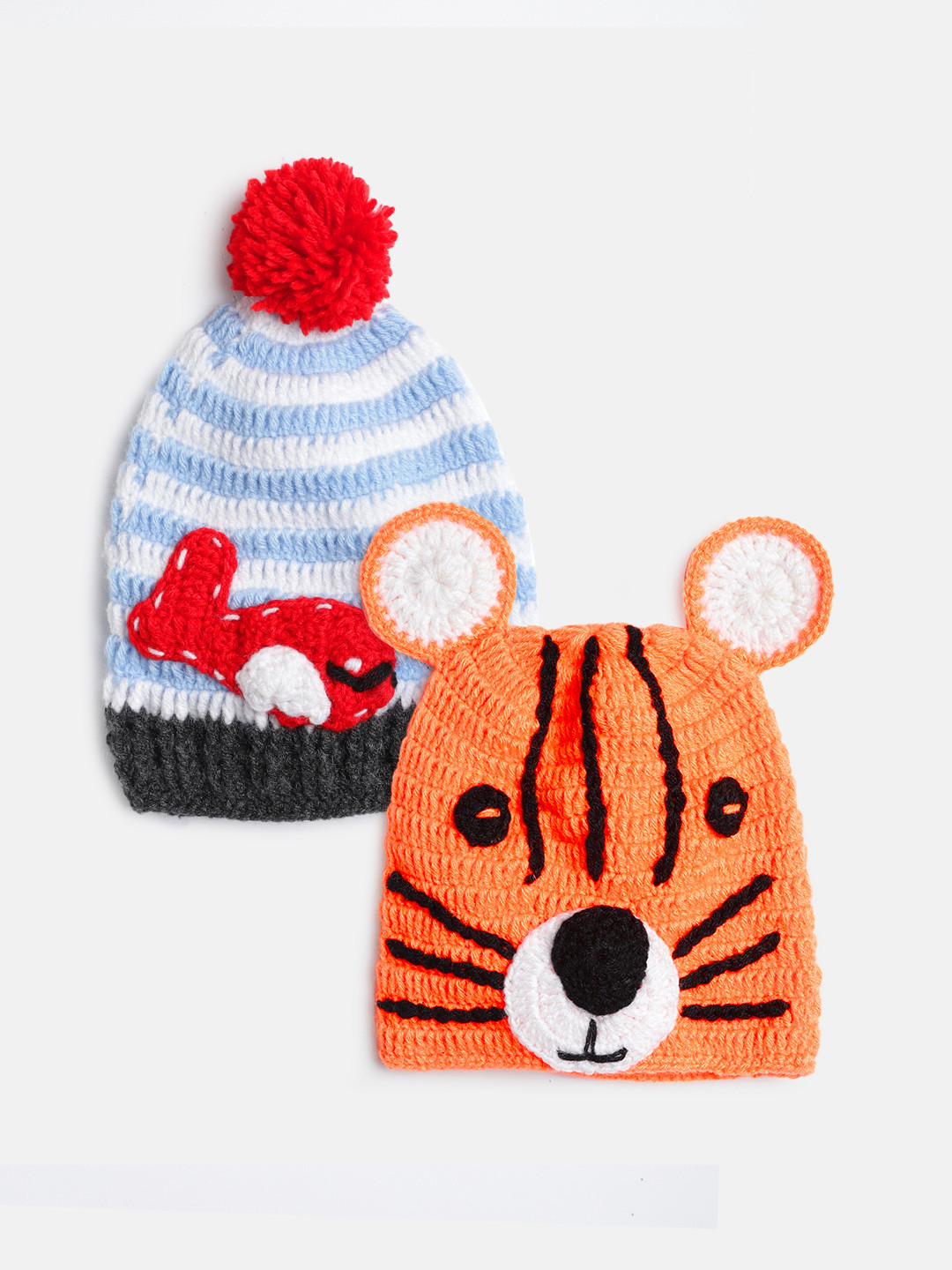 CHUTPUT Kids Set of 2 Blue & Orange Crochet Beanie