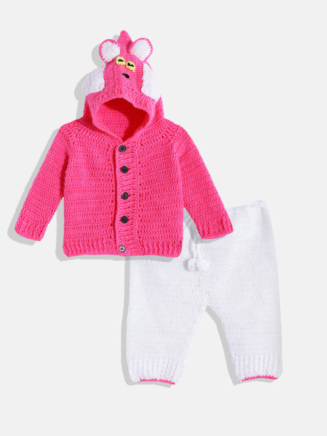 CHUTPUT Kids Pink & White Solid Cardigan with Pyjamas