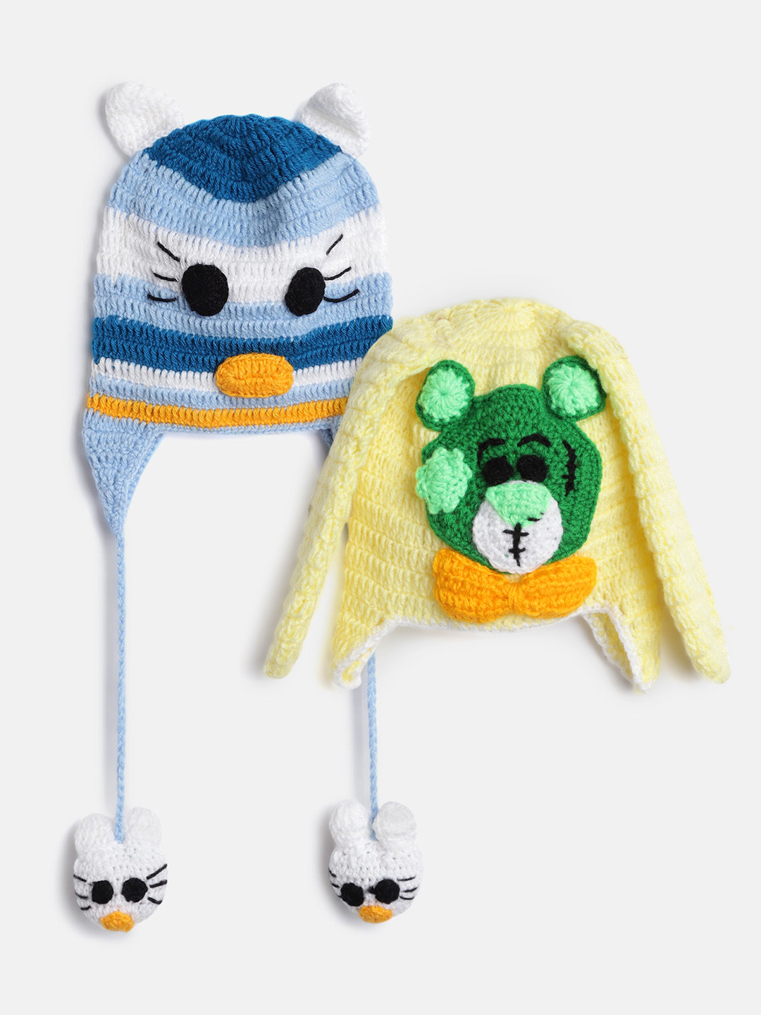 CHUTPUT Kids Set of 2 Blue & Yellow Crochet Beanie