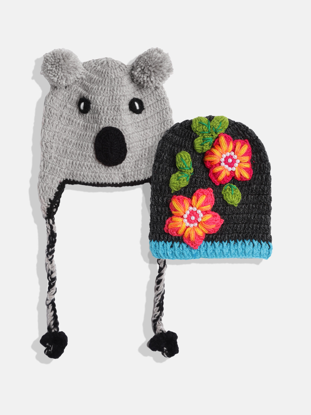 CHUTPUT Kids Set of 2 Grey & Black Crochet Beanie