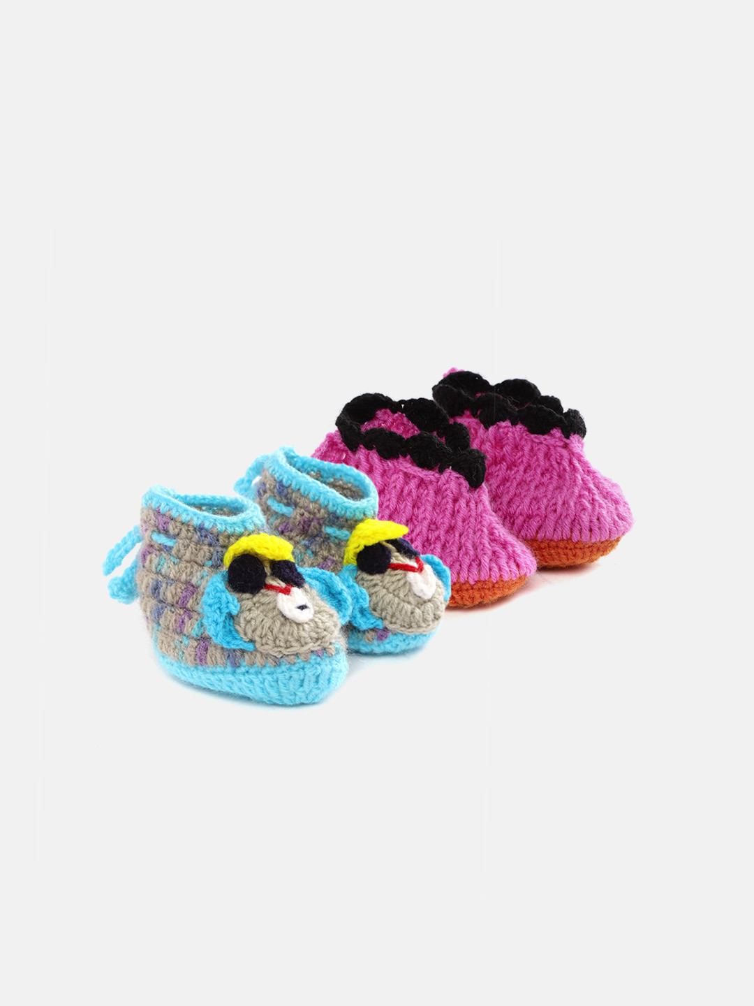 CHUTPUT Kids Set of 2 Blue & Pink Crochet Booties