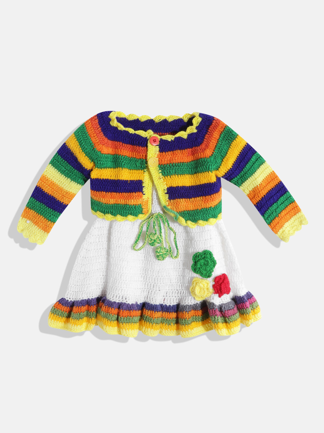CHUTPUT White & Green Striped Jumper Dress