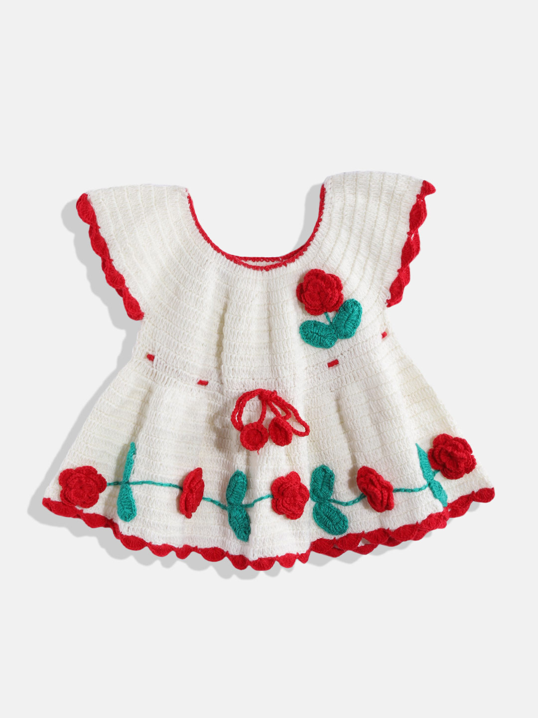 CHUTPUT White & Red Floral Embroidered Jumper Dress