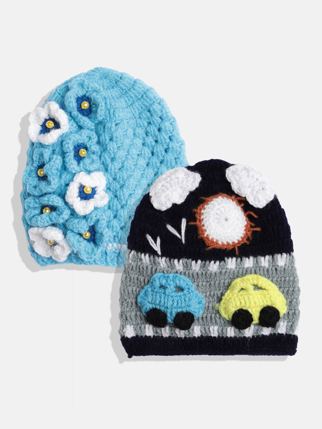 CHUTPUT Kids Set of 2 Grey & Blue Crochet Beanie