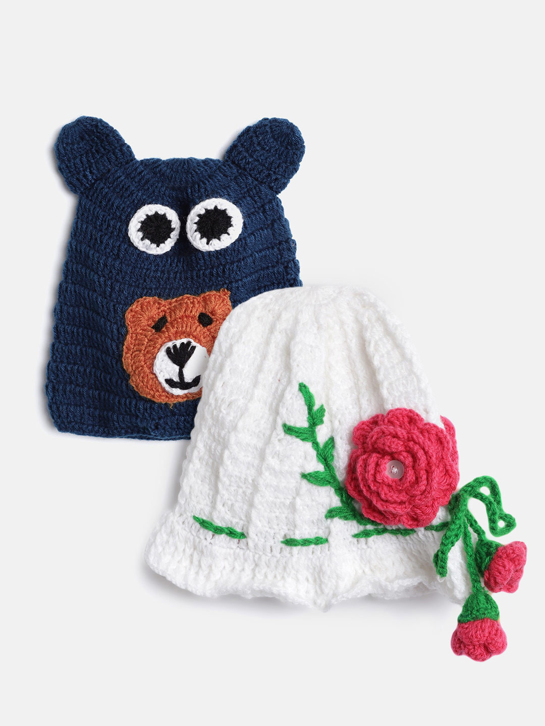 CHUTPUT Kids Set of 2 Navy Blue & White Crochet Beanie