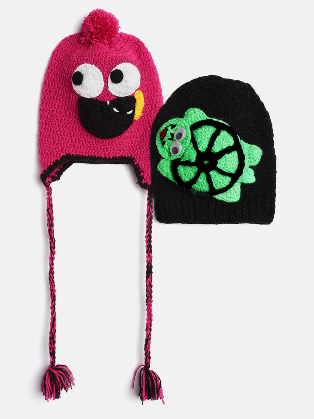 CHUTPUT Kids Set of 2 Pink & Black Crochet Beanie