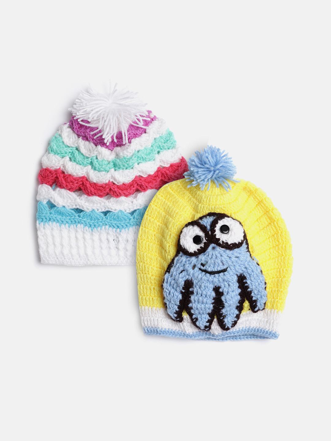 CHUTPUT Kids Set of 2 White & Yellow Crochet Beanie