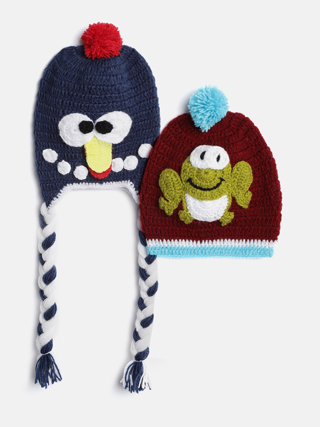 CHUTPUT Kids Set of 2 Navy Blue & Maroon Crochet Beanie