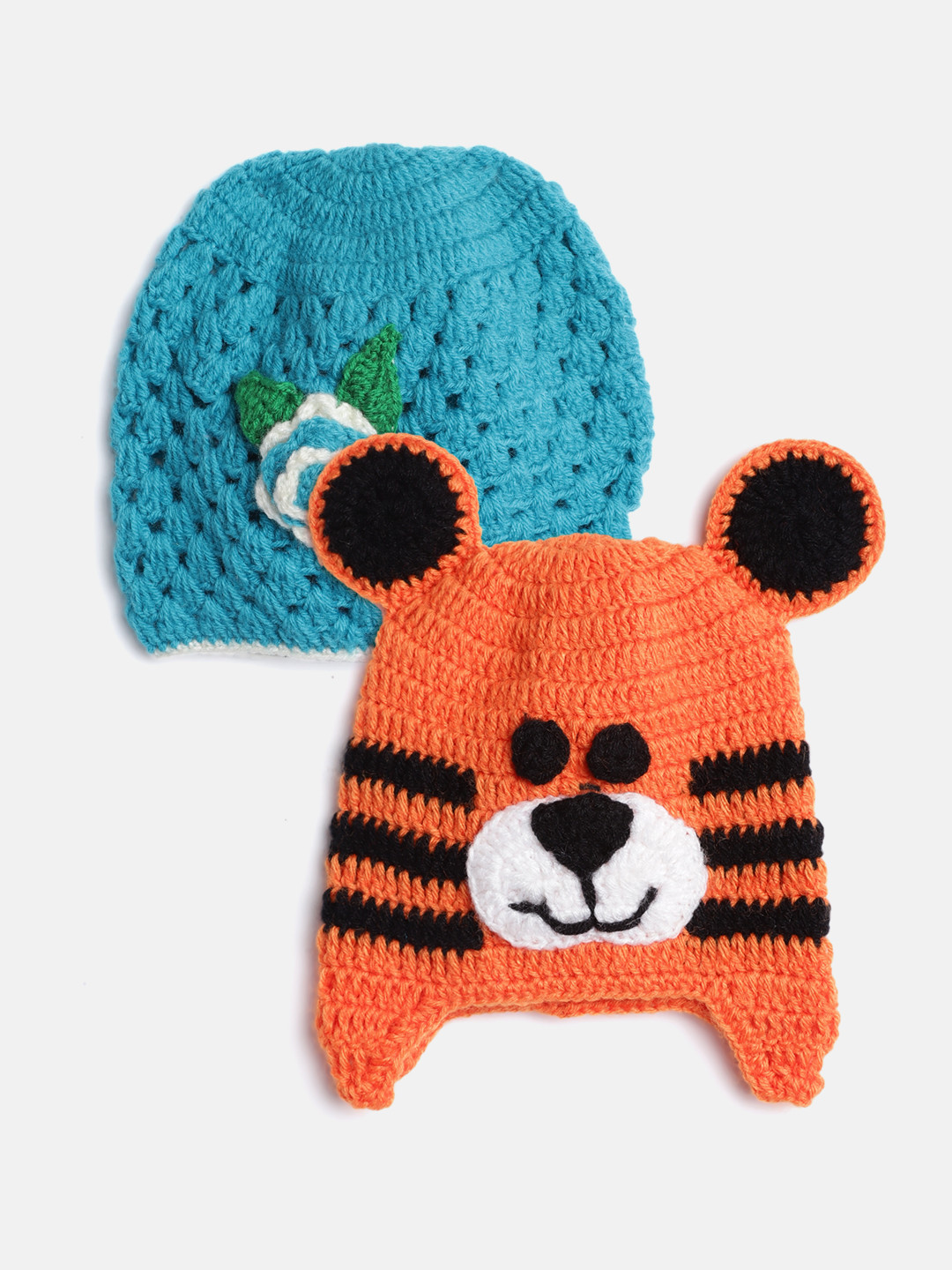 CHUTPUT Kids Set of 2 Blue & Orange Crochet Beanie