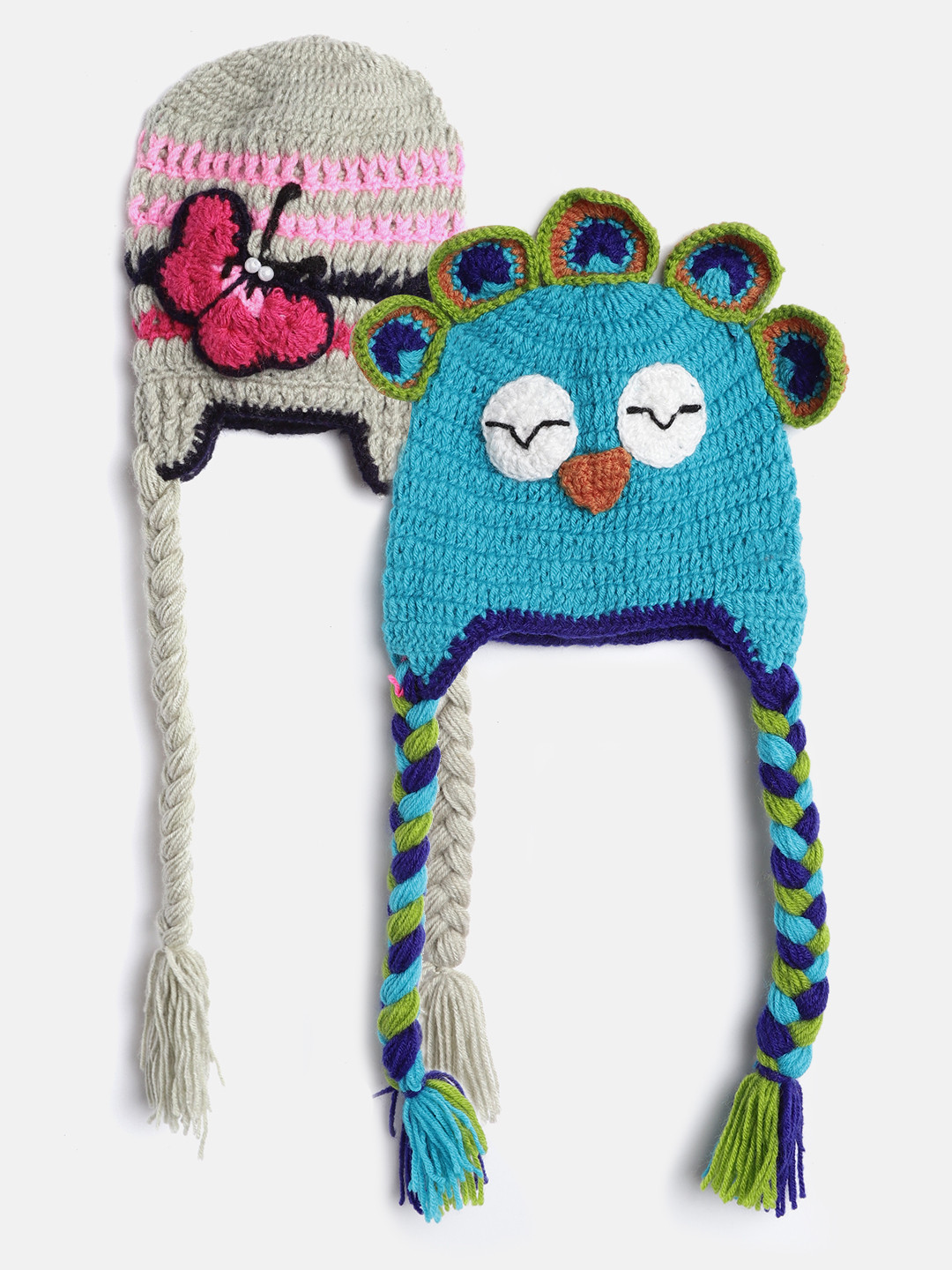 CHUTPUT Kids Set of 2 Blue & Grey Crochet Beanie