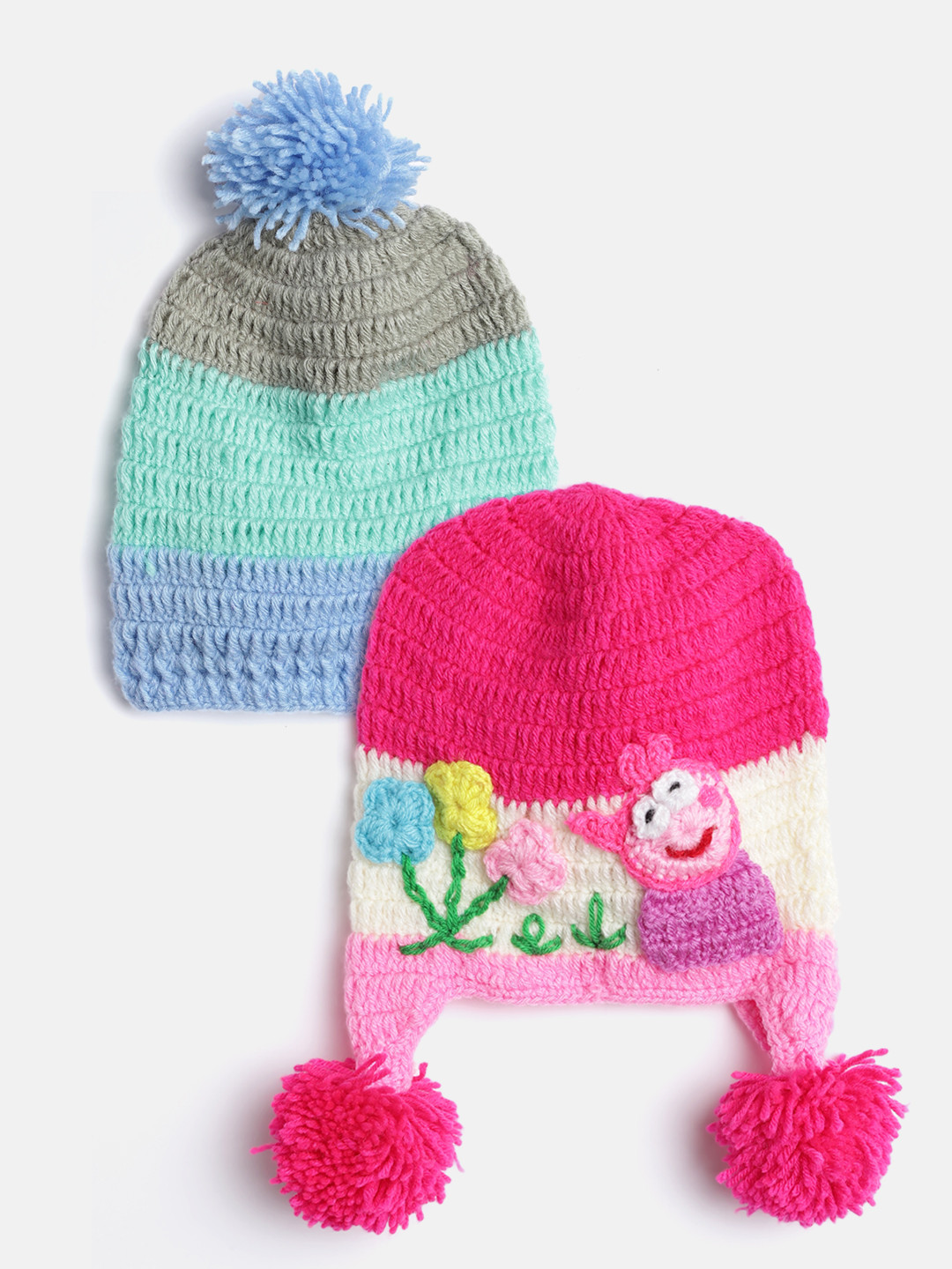 CHUTPUT Kids Set of 2 Blue & Pink Crochet Beanie