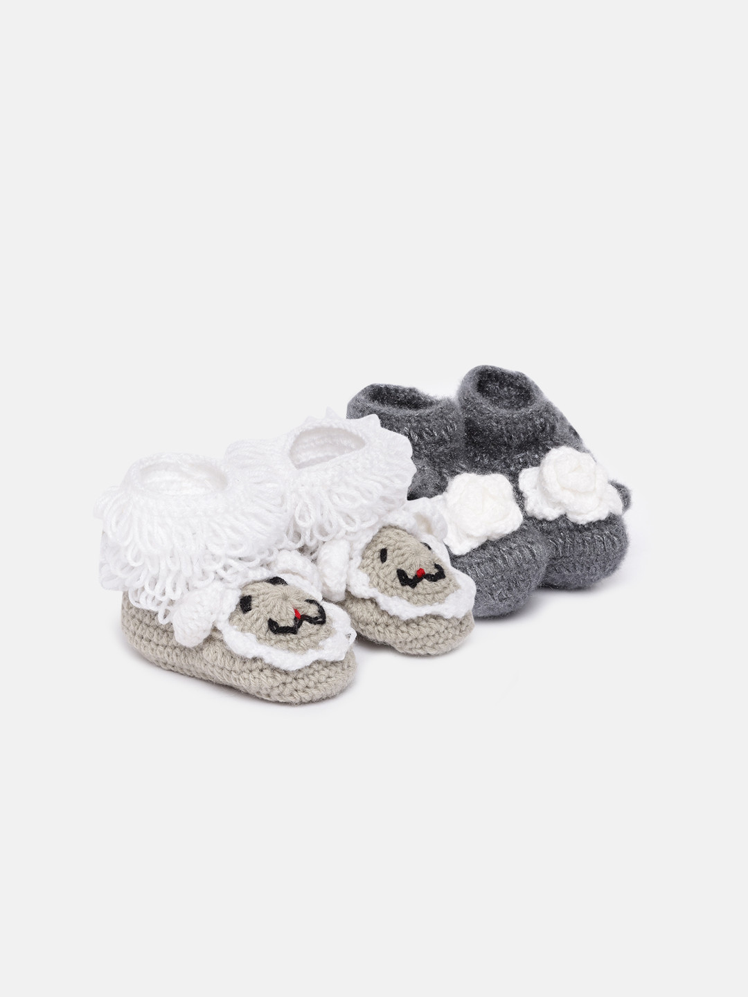 CHUTPUT Kids Set of 2 White & Grey Crochet Booties