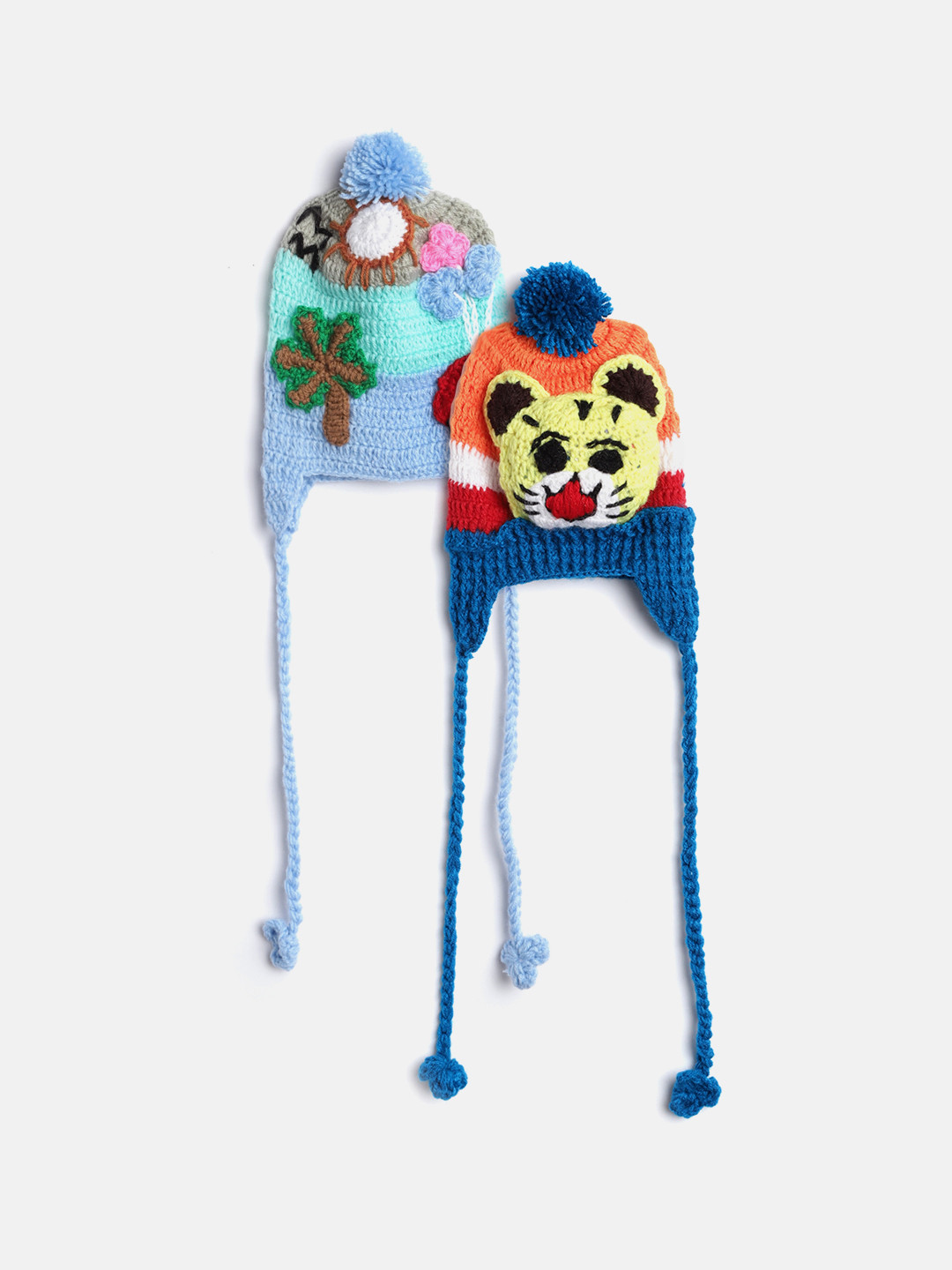 CHUTPUT Kids Set of 2 Blue & Yellow Crochet Beanie