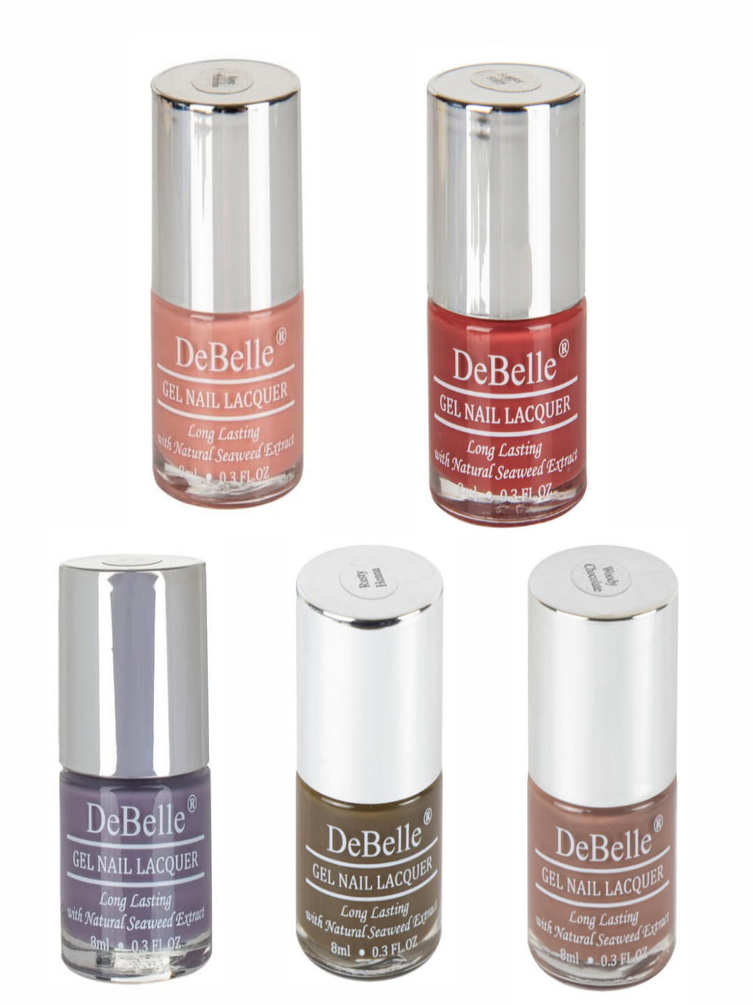DeBelle Set of 5 Gel Nail Lacquers with Natural Seaweed Extract - Prune Berry Pastels