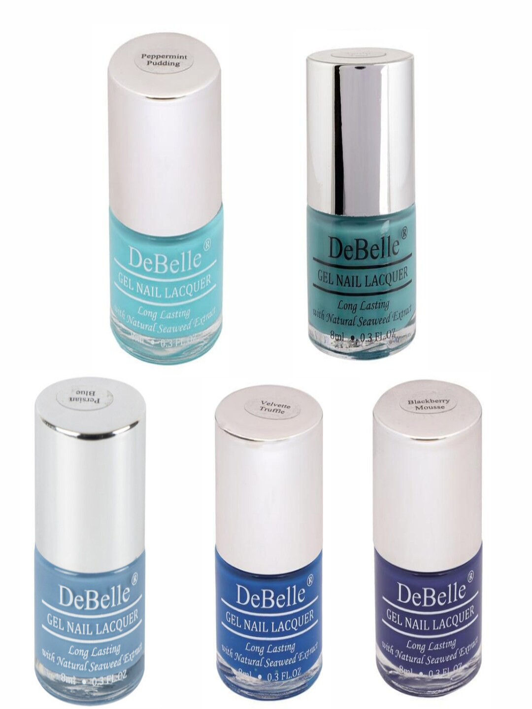 DeBelle Set of 5 Long Lasting Gel Nail Lacquers - Blue Lagoon Pastels