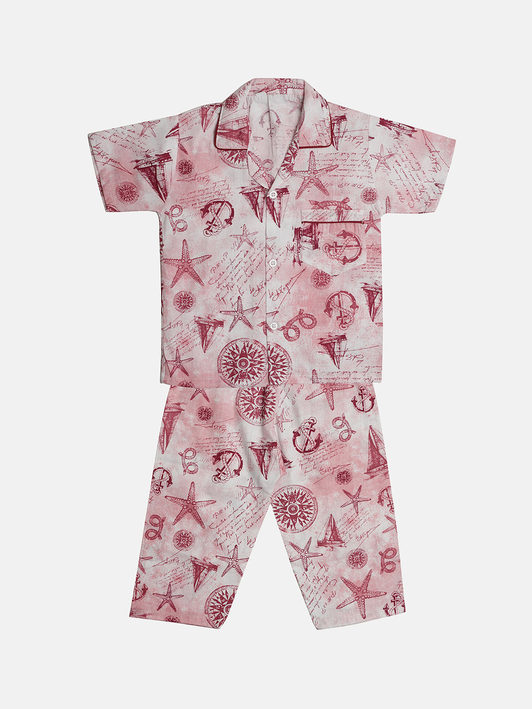 TINY HUG Boys Red Printed Night suit