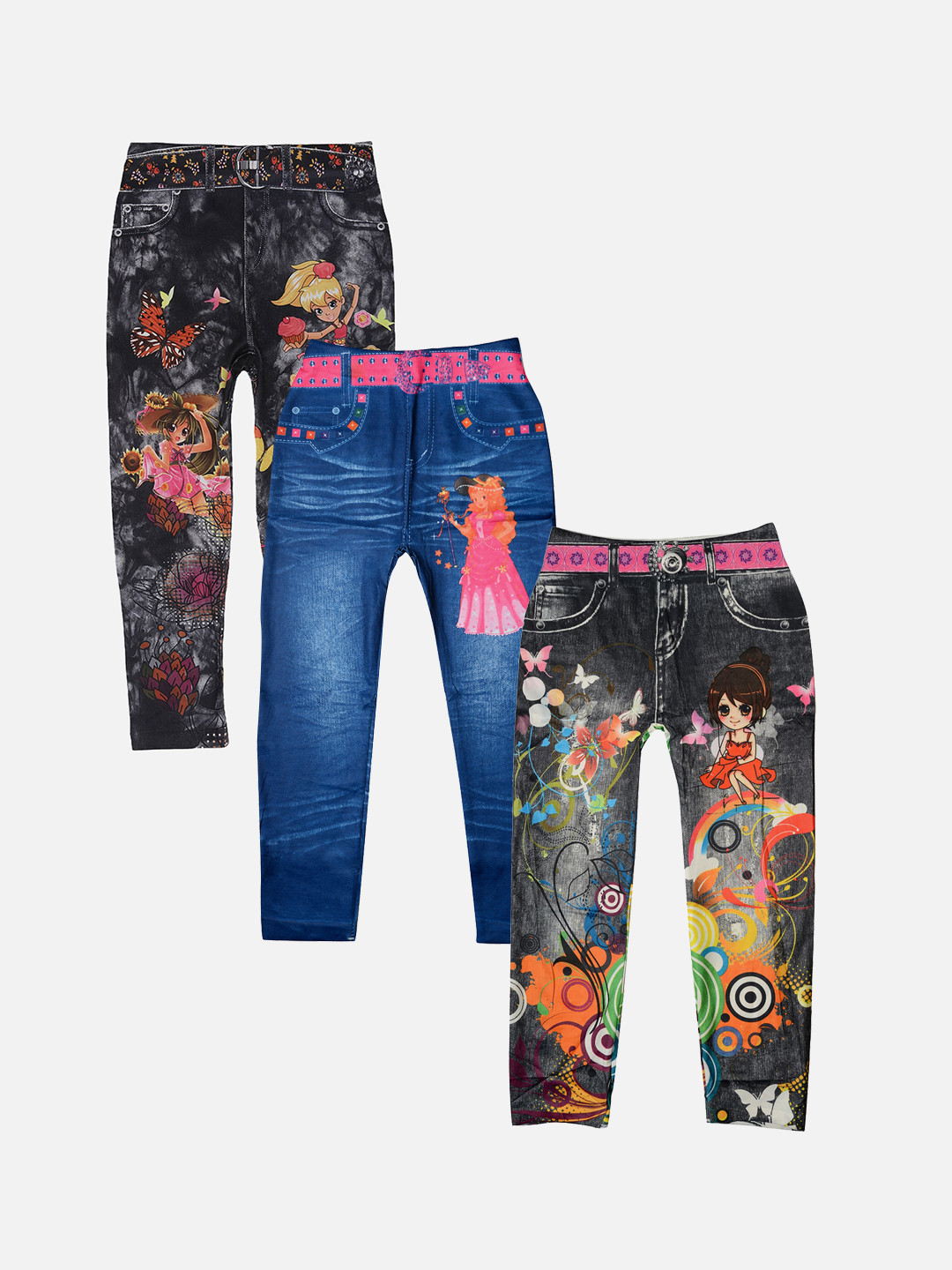 TINY HUG Girls Pack Of 3 Printed Rapid Dry Assorted Tights