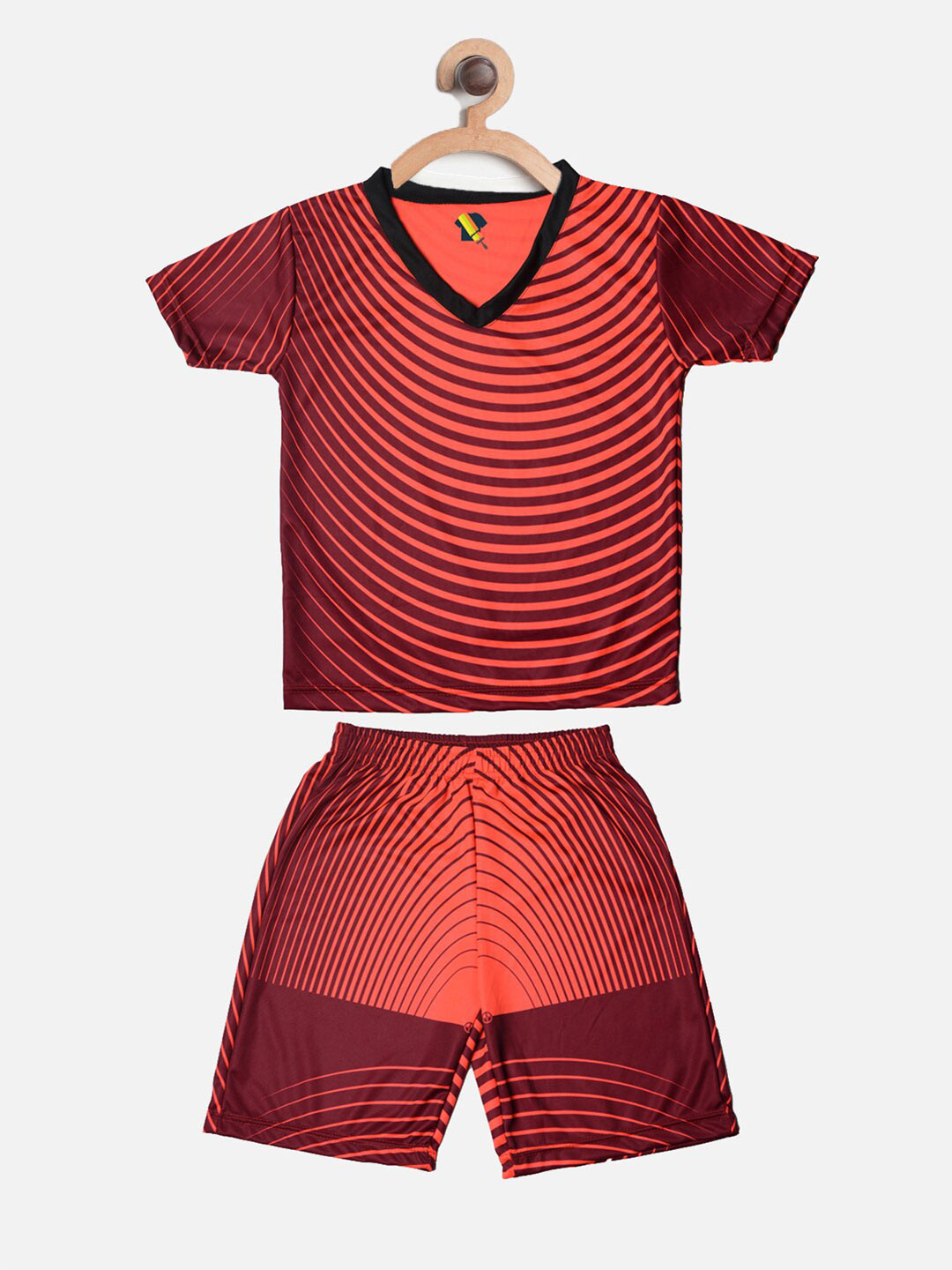 TINY HUG Boys Red Striped T-shirt with Shorts