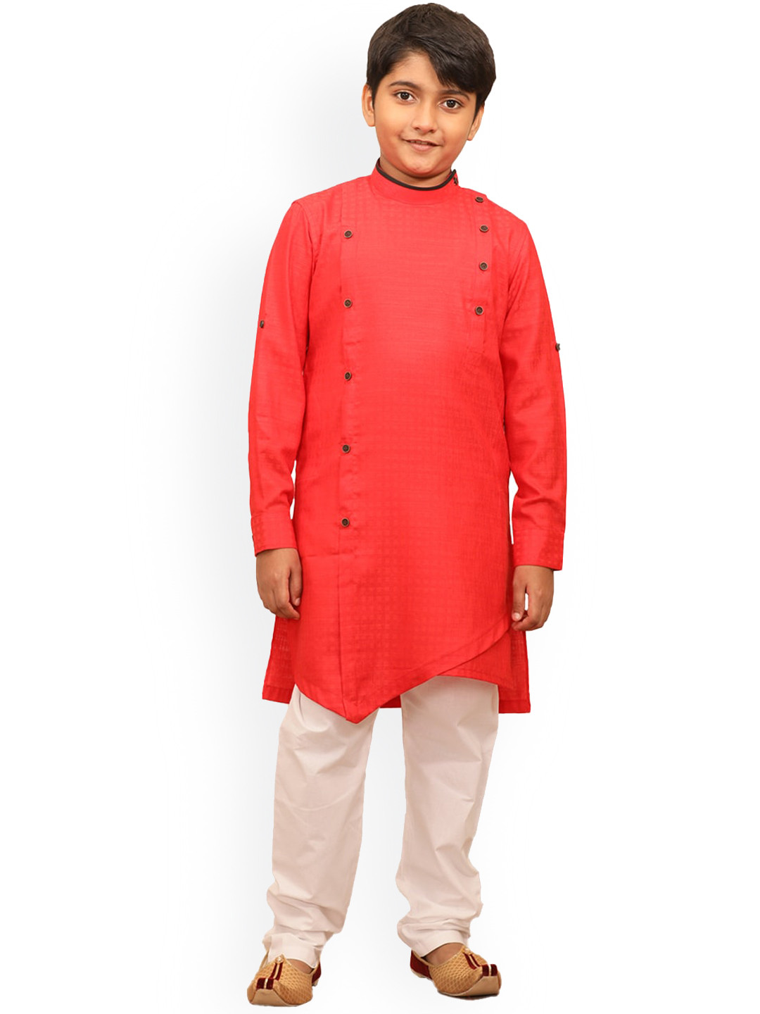 Manyavar Boys Red & White Kurta with Churidar