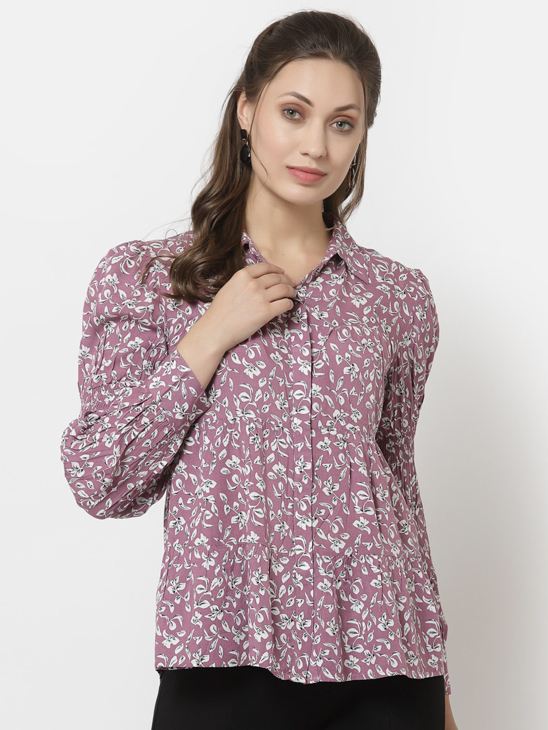 Gipsy Women Lavender Floral Printed Shirt Style Top