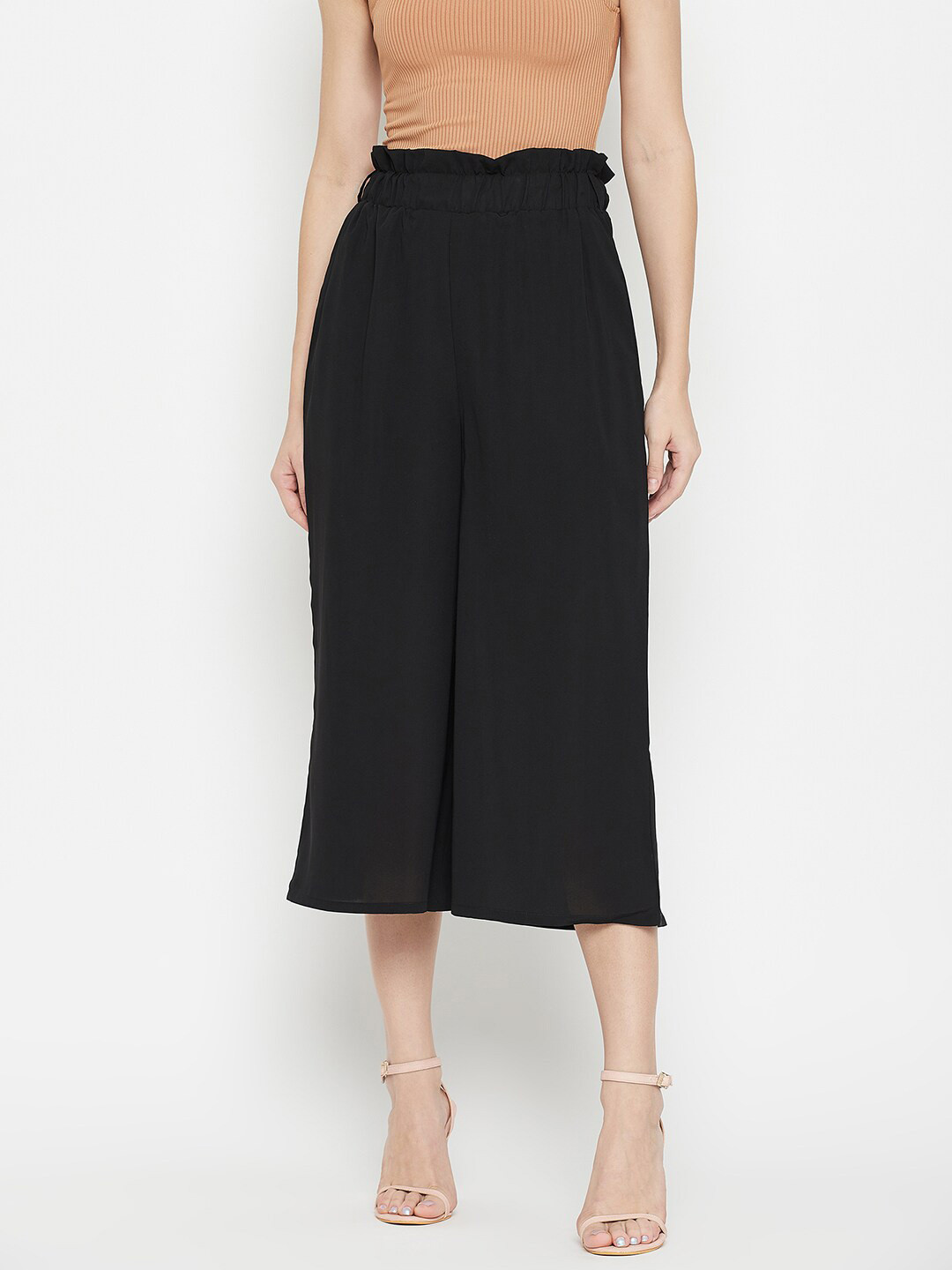 Duke Women Black Flared Georgette Cropped Palazzos