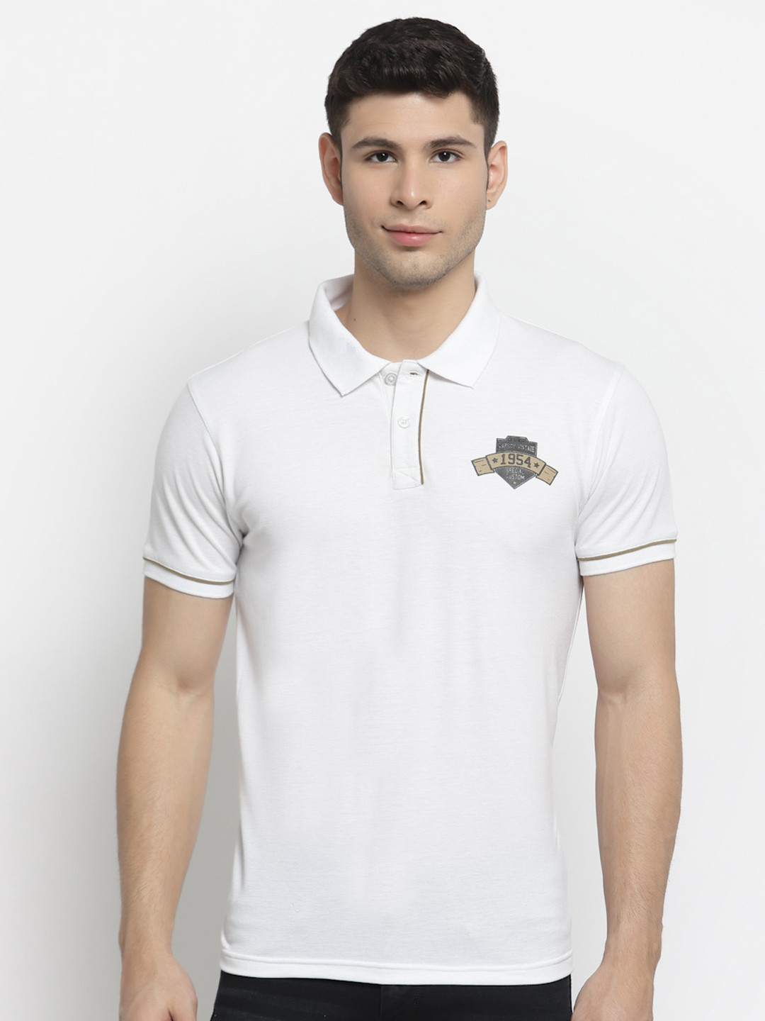 Club York Men White Polo Collar Cotton T-shirt