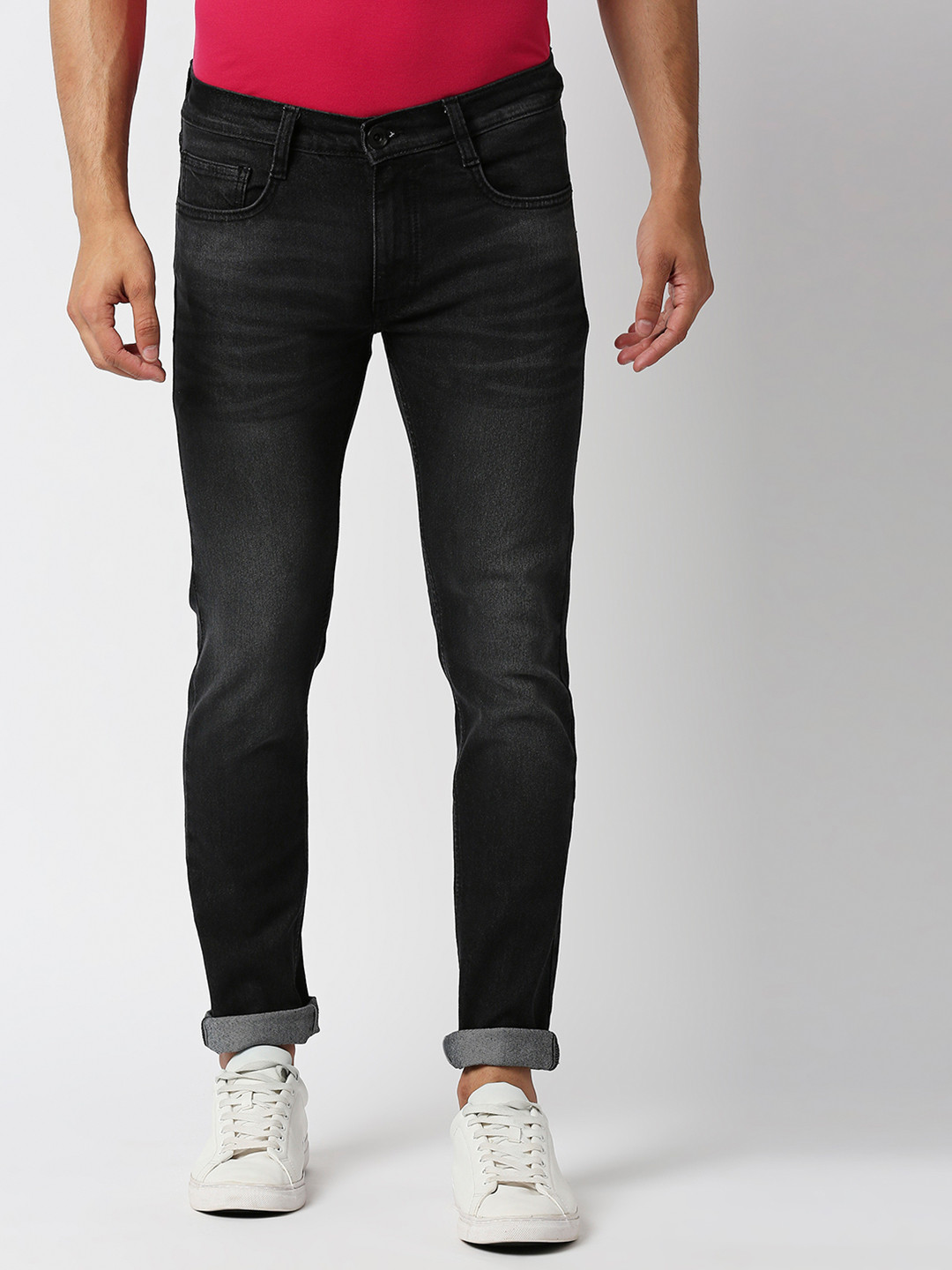 Pepe Jeans Men Black Low-Rise Self Designed Stretchable Tapered Fit Casual Jeans