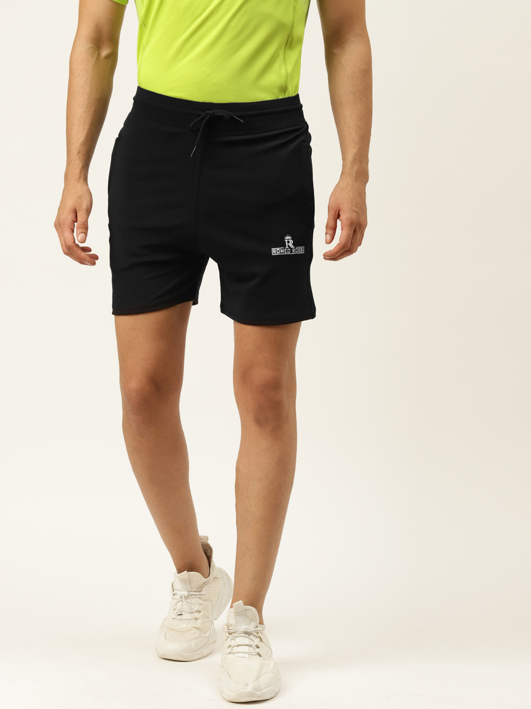 ROMEO ROSSI Men Black Typography Printed Slim Fit Outdoor Sports Shorts