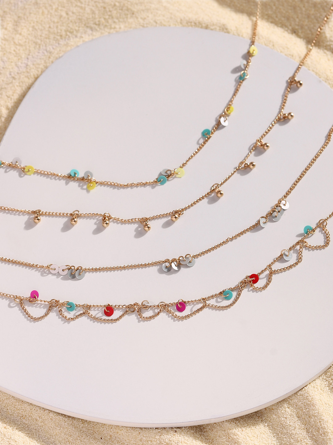 DEEBACO Gold-Toned & Blue Rose Gold-Plated Layered Necklace