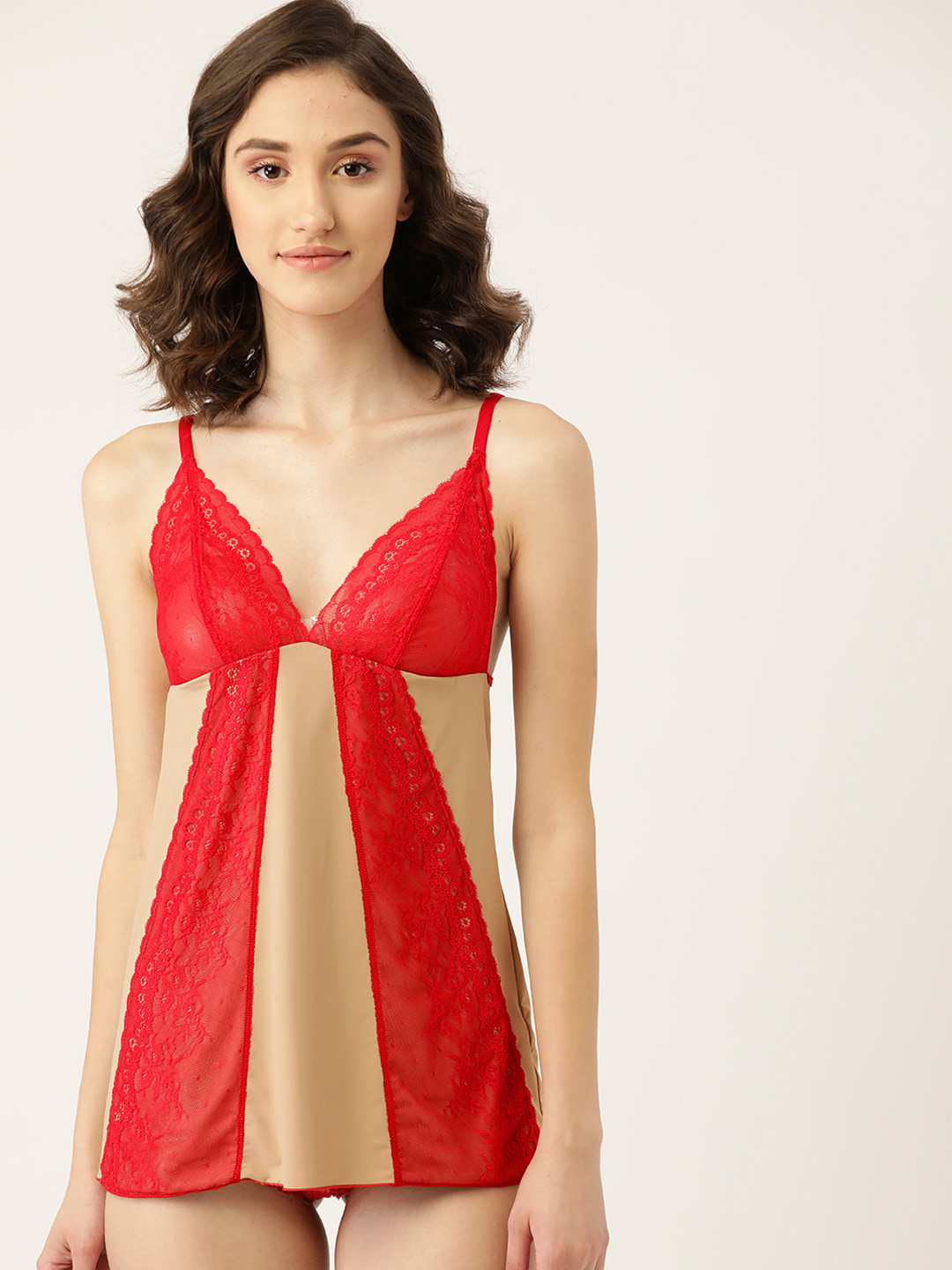 ETC Red & Beige Lace Insert Baby Doll