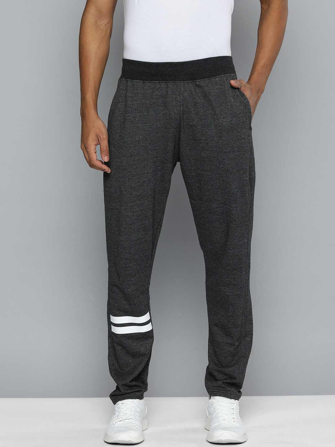 HRX by Hrithik Roshan Men Charcoal Grey Printed Bio-Wash Track Pants
