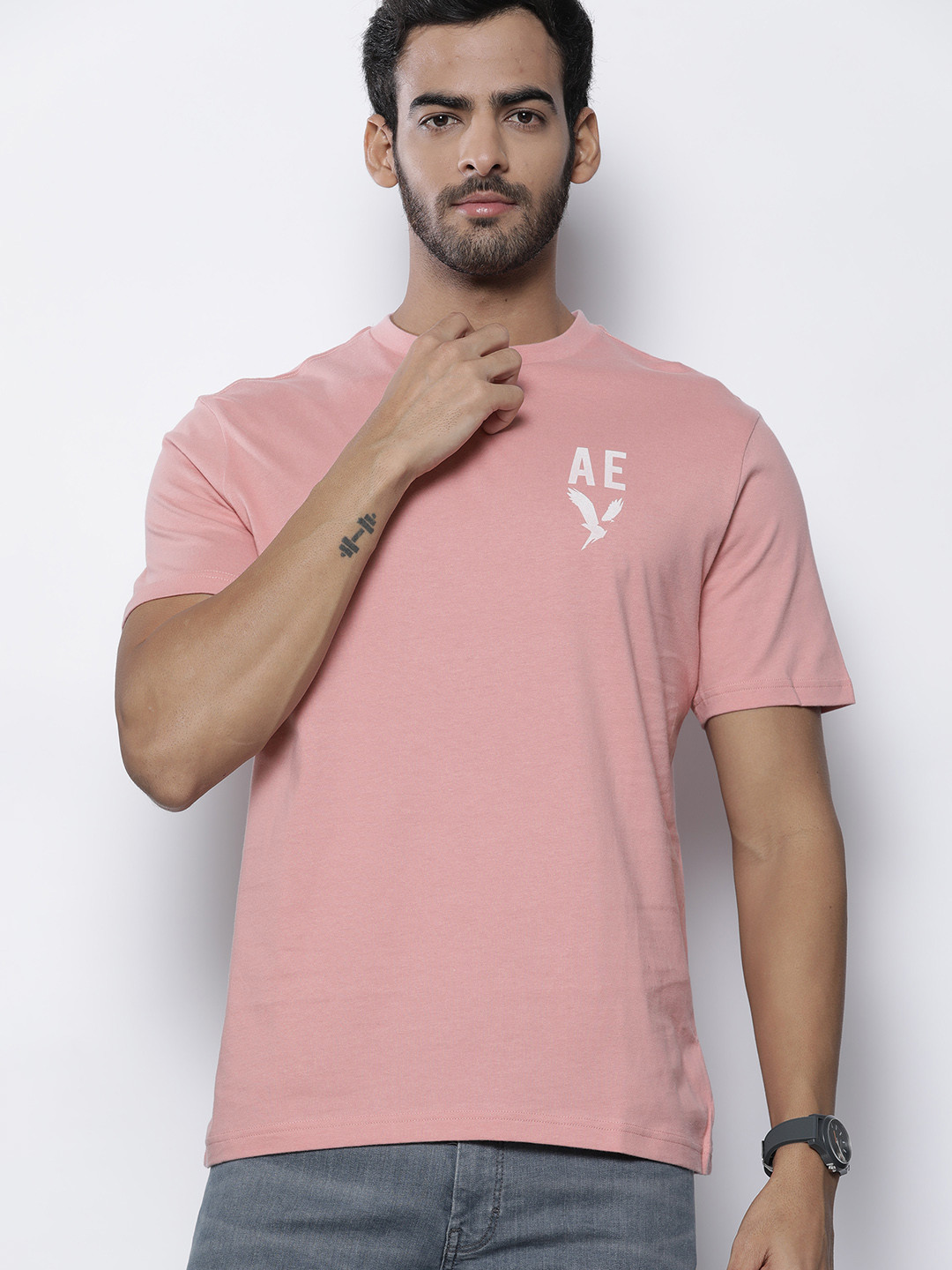 AMERICAN EAGLE OUTFITTERS Men Rose Brand Logo Printed Pure Cotton Standard Fit T-shirt