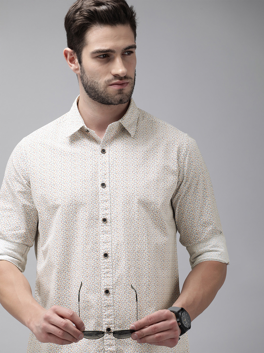 Pepe Jeans Men White Micro Ditsy Printed Pure Cotton Casual Shirt