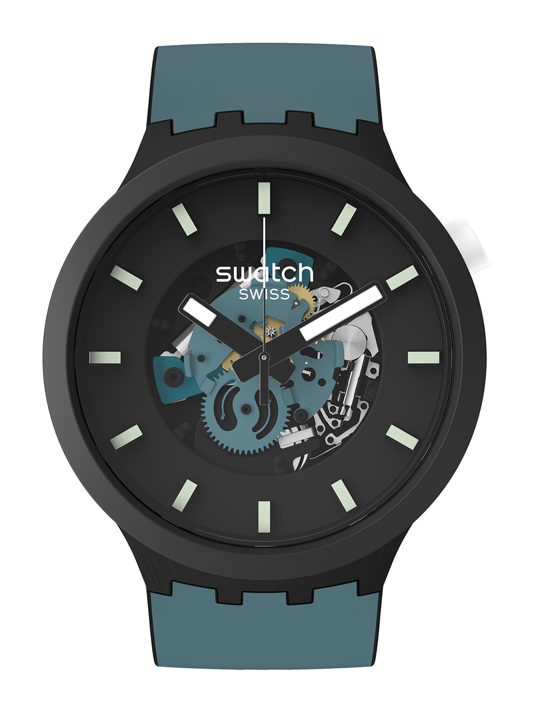 Swatch Unisex Black Skeleton Dial & Blue Straps Analogue Wrist Watch