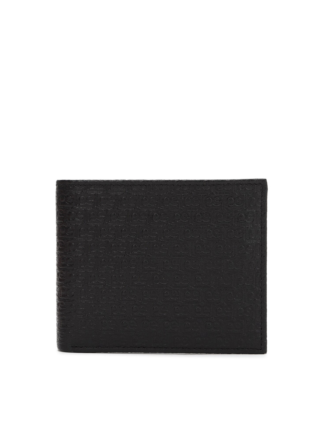 Peter England Men Black Textured Leather Two Fold Wallet