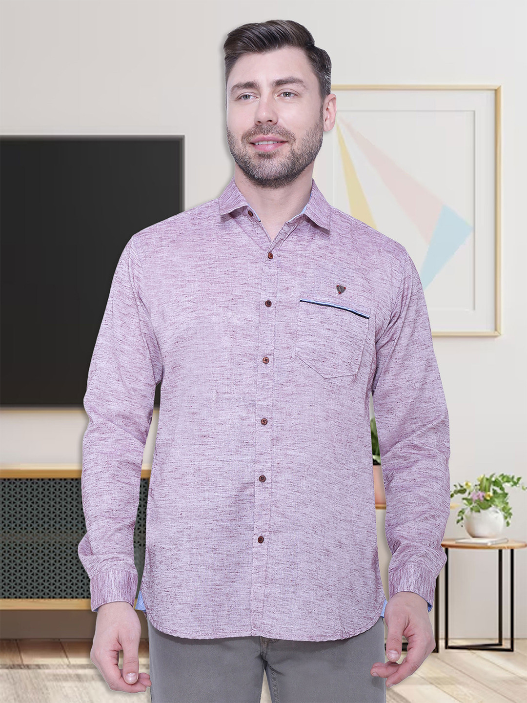 Kuons Avenue Men Purple & Pink Smart Slim Fit Casual Shirt