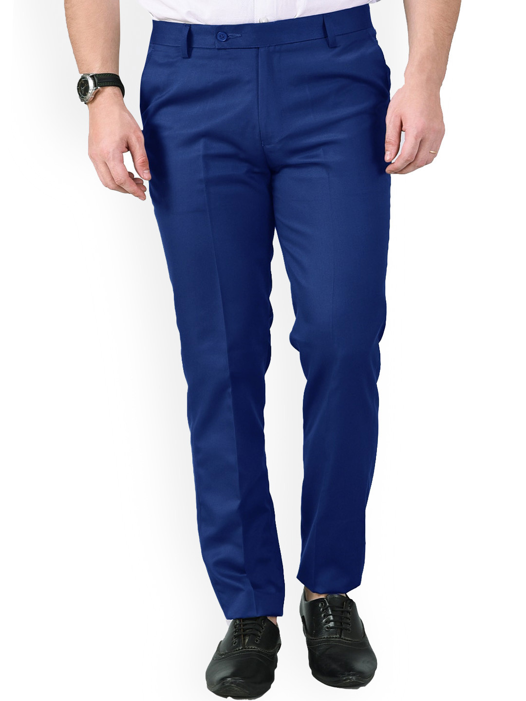 AD & AV Men Blue Classic Easy Wash Formal Trousers