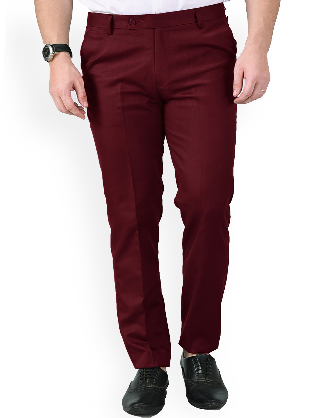 AD & AV Men Maroon Classic Easy Wash Formal Trousers