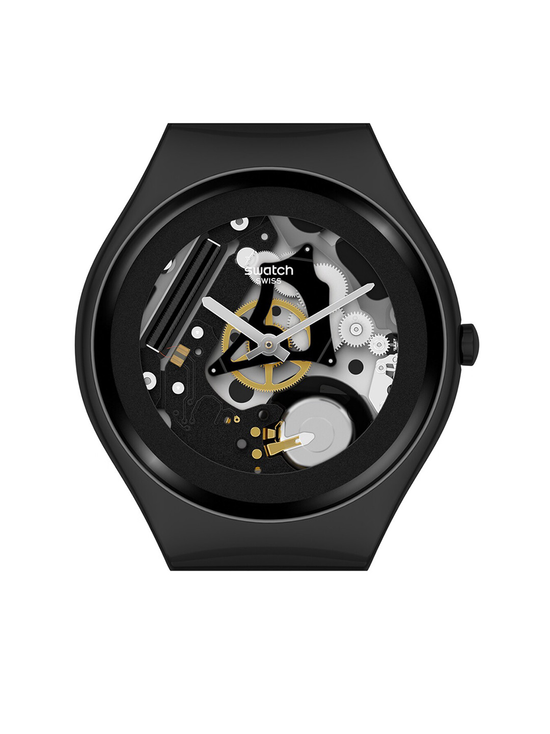 Swatch Unisex Black Skeleton Dial & Black Bracelet Style Straps Analogue Watch SYXB105