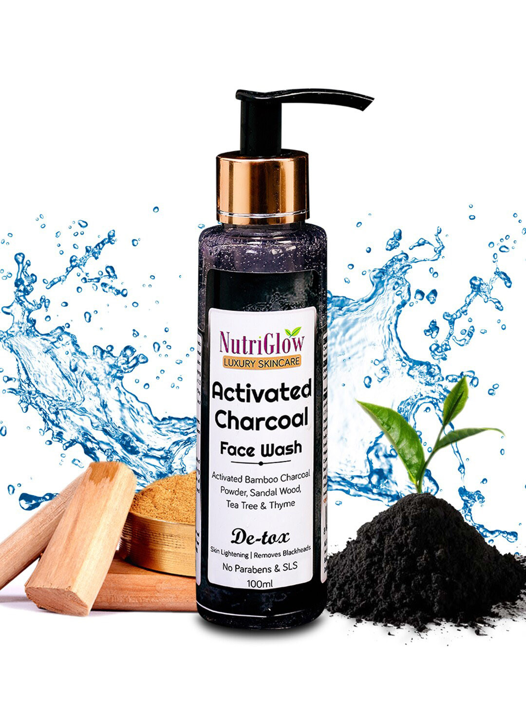 NutriGlow Activated Charcoal Sustainable Face Wash with Sandalwood & Tea Tree 100 ml