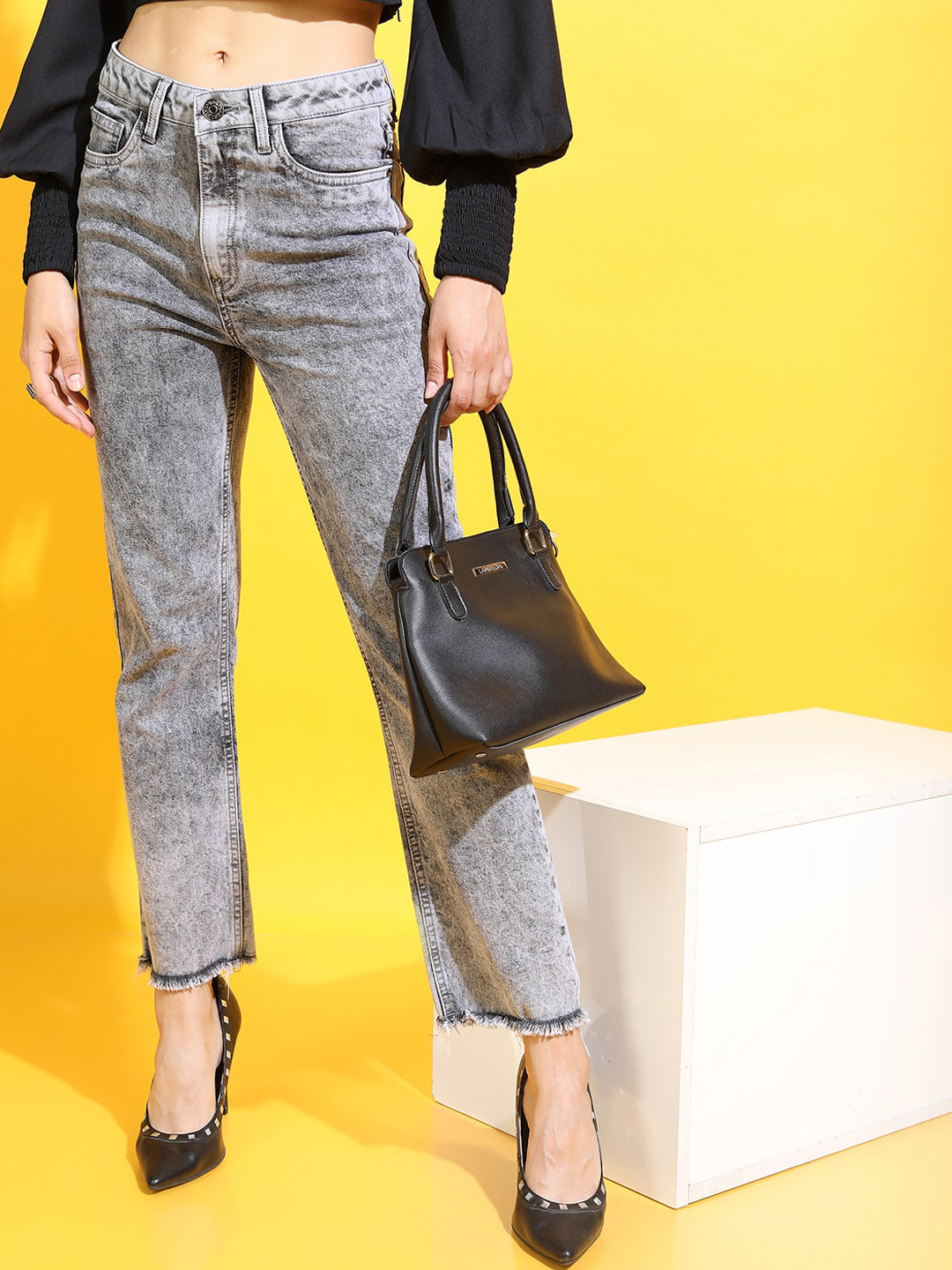 Tokyo Talkies Women Chic Grey Slim Fit Cropped Jeans