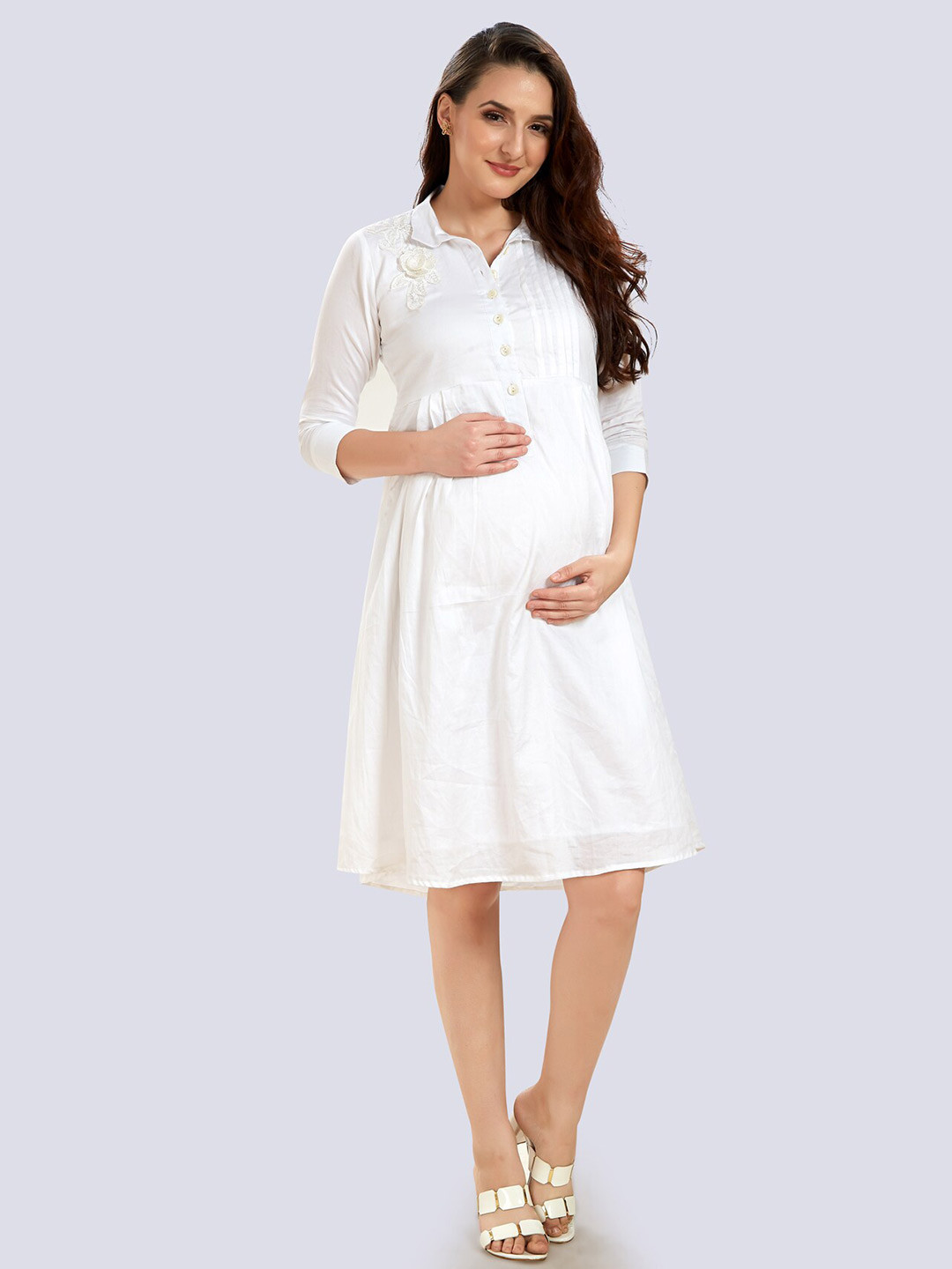 Mom For Sure by Ketki Dalal White Maternity Shirt Dress