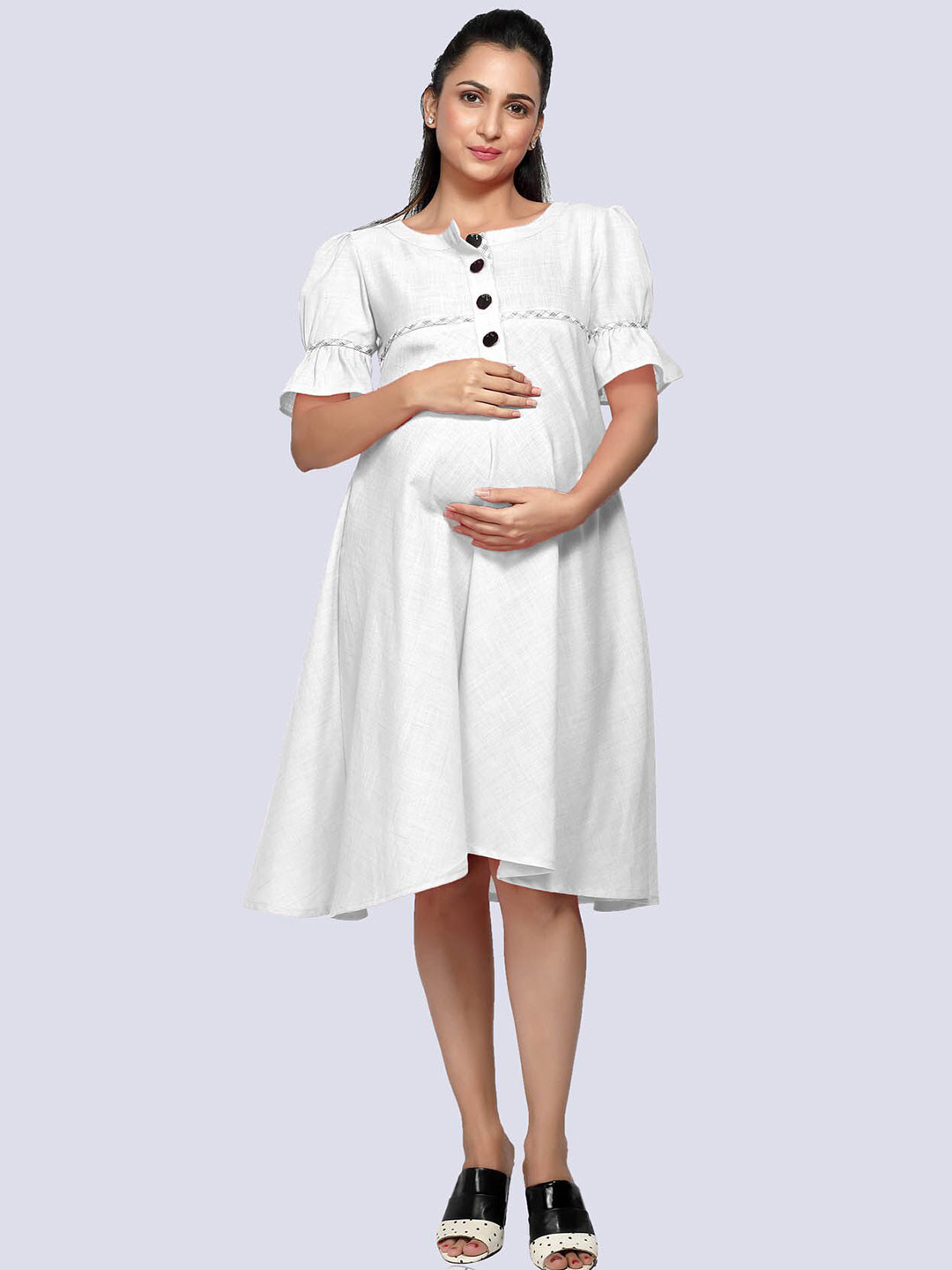 Mom For Sure by Ketki Dalal White Maternity A-Line Midi Dress
